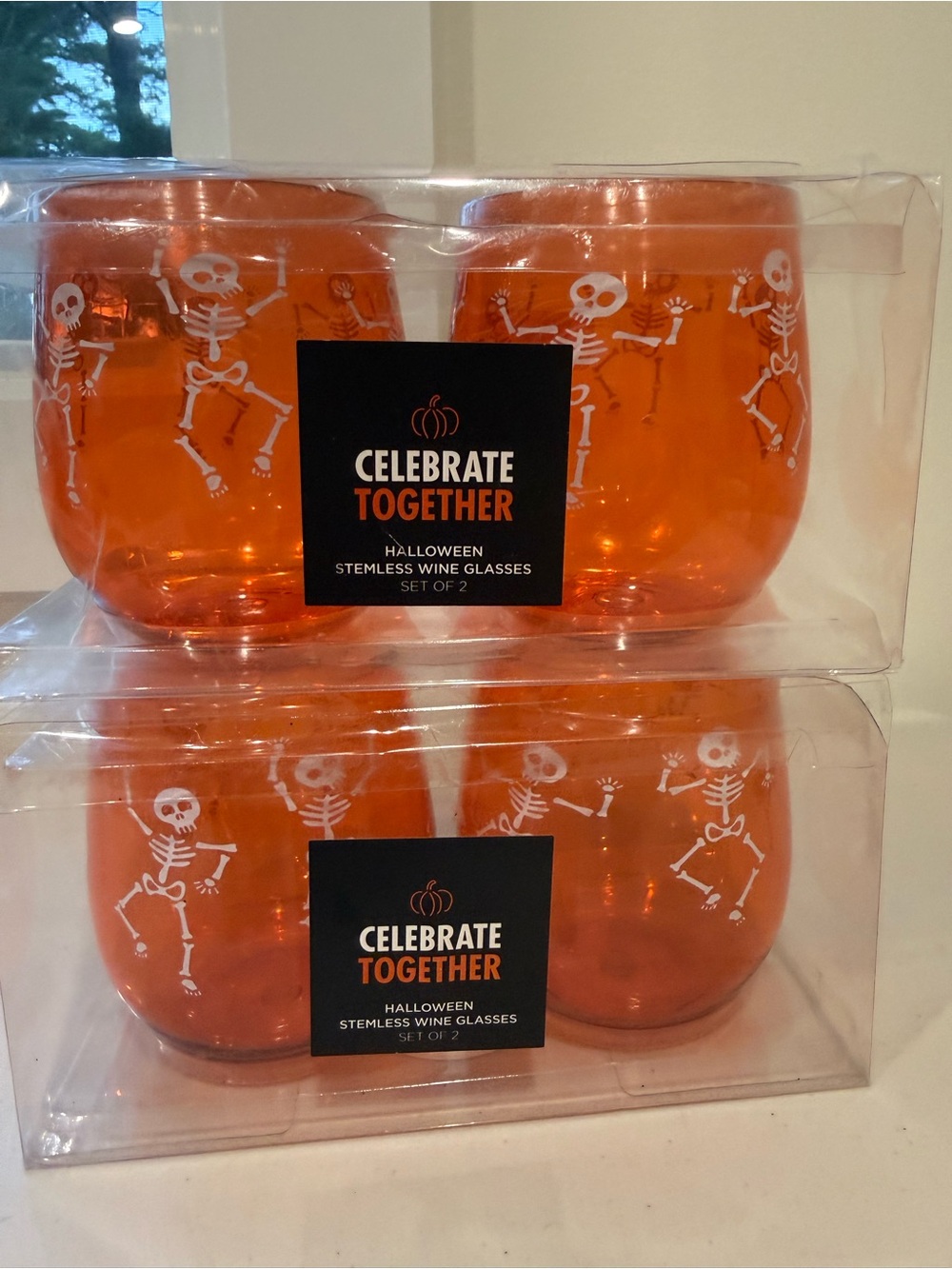Dancing Skeletons Halloween Theme Stemless Wine Glasses - Set of 4